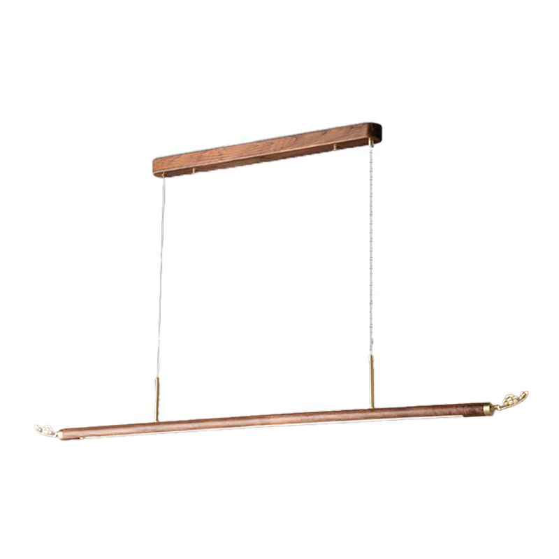 Modern Wood Ceiling Light Linear Shape Island Light with Plastic Shade for Living Room