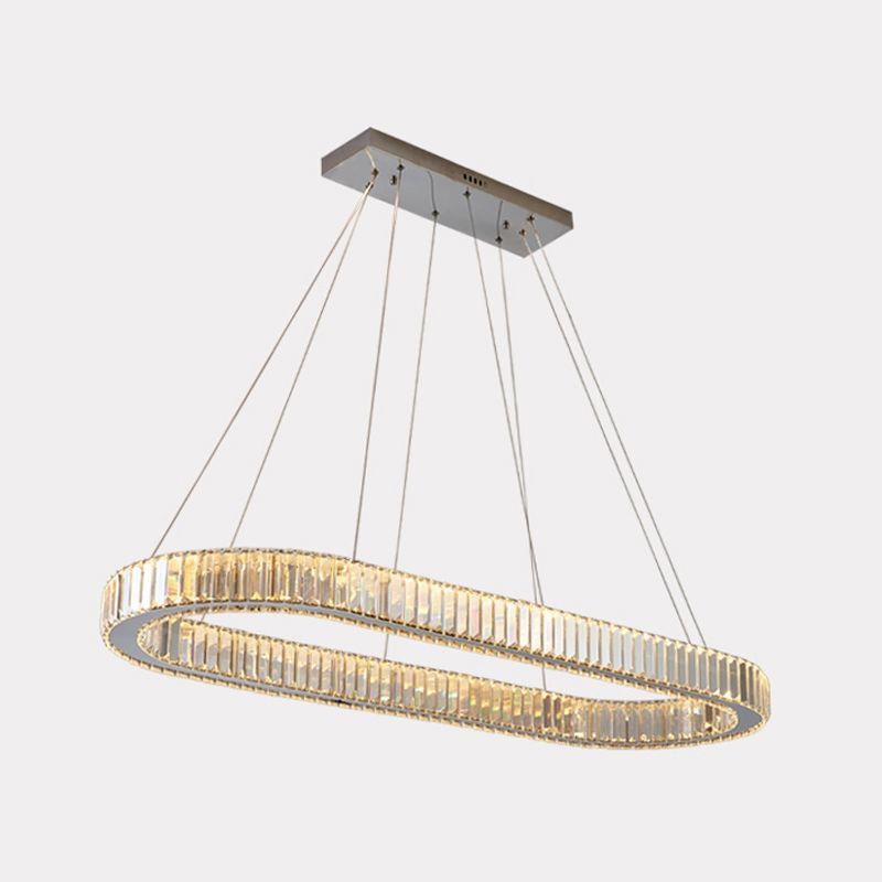 Oval Clear Crystal LED Island Light Fixture Modern Ceiling Pendant Light