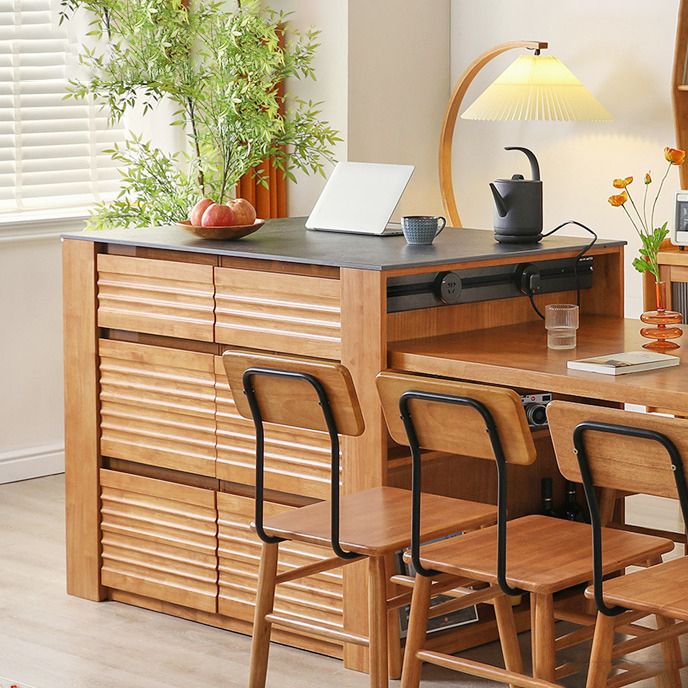 Stationary Kitchen Island Granite Top Kitchen Island Table with 6 Drawers