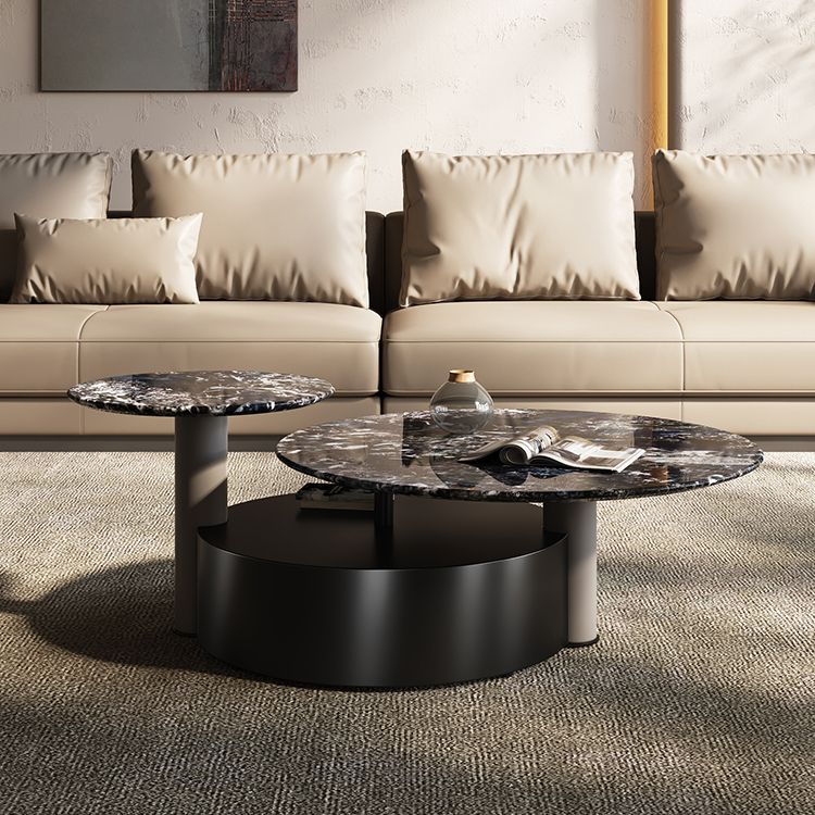Minimalistic Slate Coffee Table Round Bunching Coffee Table Sets for Living Room