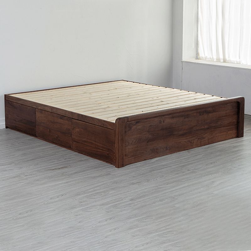 Modern Platform Bed Walnut Solid Wood Standard Bed with Storage