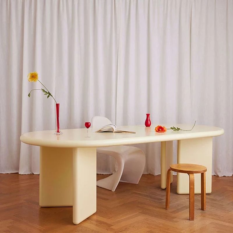 Modern Style Dining Table Oval Solid Wood Dining Table with Double Pedestal Base