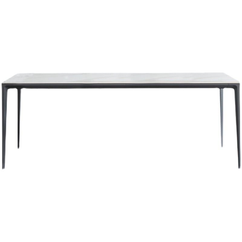 Modern Sintered Stone White Dining Set with Rectangle Table and Black Legs Home Dining Set