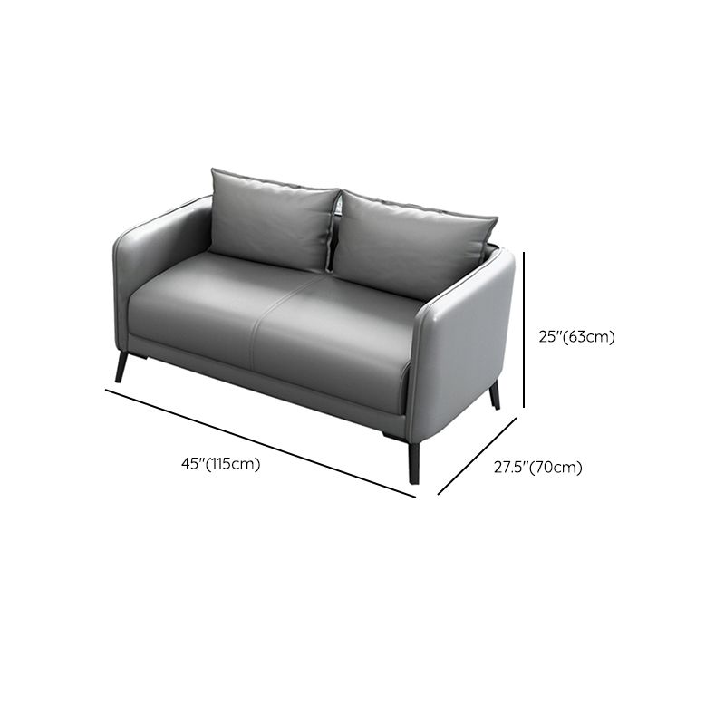Leather Pillow Back Sofa Stationary Square Arm Seating for Living Room