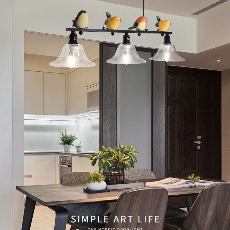 3 Lights Metal Island Pendant Lighting Contemporary Cone Glass Shade Island Lamps