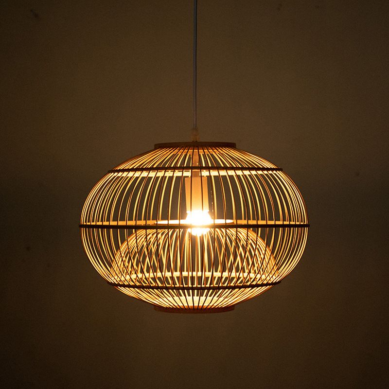 Bamboo Japanese Pendant Light 1-Light Hanging Ceiling Light for Dining Room