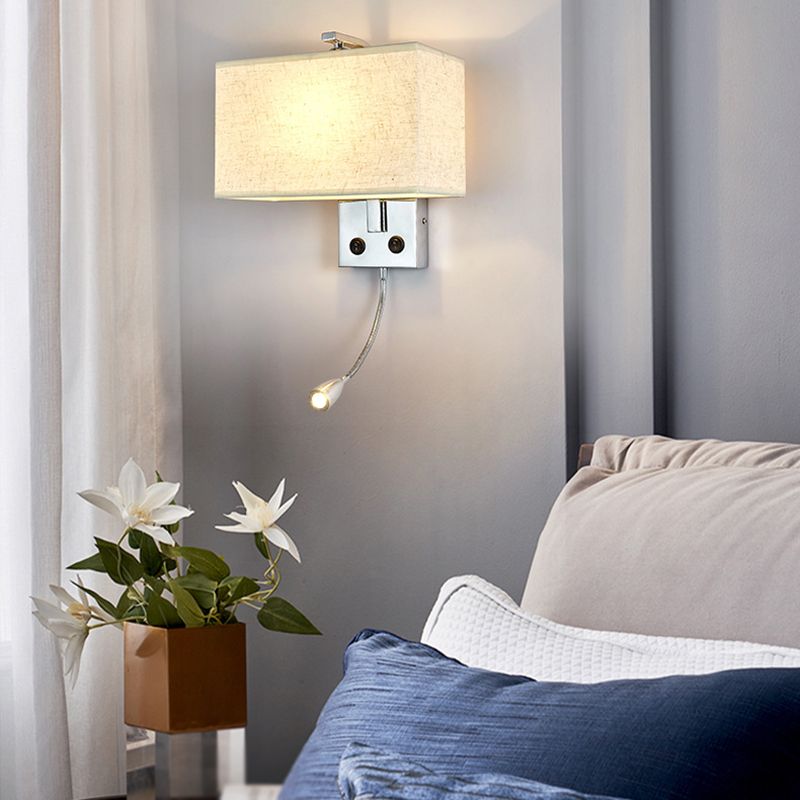 Metal Modern Adjustable Wall Sconce Rectangle Wall Light with Fabric Shade for Bedroom