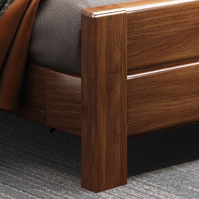 Mid-Century Modern Standard Bed Walnut Panel Bed with Headboard