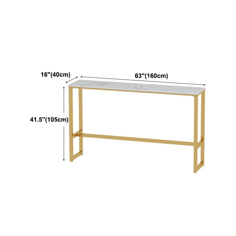 Glam Rectangle Faux Marble Pub Bar Table Gold Iron Bar Dining Table with Trestle Pedestal