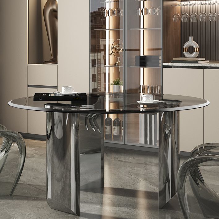Contemporary Dining Table Round Tempered Glass Top Dinner Table for Home Kitchen Dinner