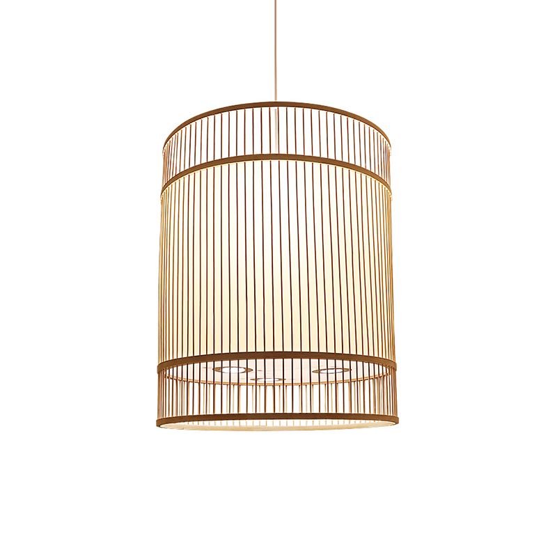 Wood Cylinder Ceiling Light Asian Style 1-Light Bamboo Hanging Light for Restaurant