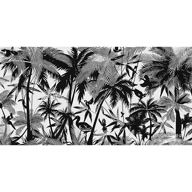 Whole Tropical Wall Paper Murals Black Coastal Palm Trees and Flamingo Painting Wall Art, Made to Measure
