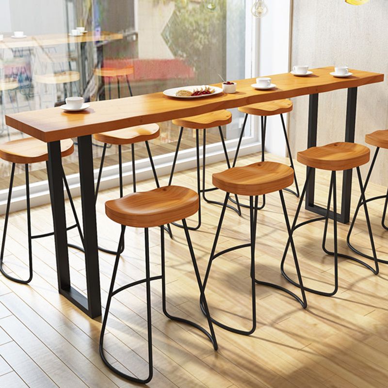 Rectangle Pine Wood Top Bar Table Industrial Bar Table with Double Pedestal