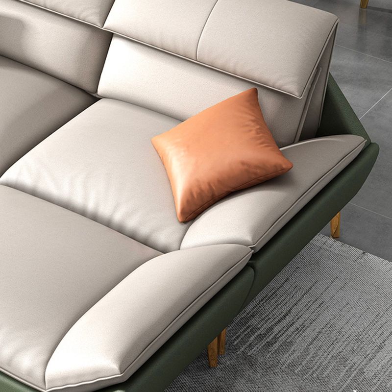 Flared Arm Faux Leather Furniture Sectionals in Green and White