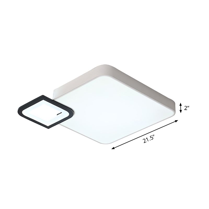 Lampe carrée encastrée moderne en métal blanc/blanc et noir, plafonnier LED pour salon en blanc chaud/blanc, 18"/21,5" de large
