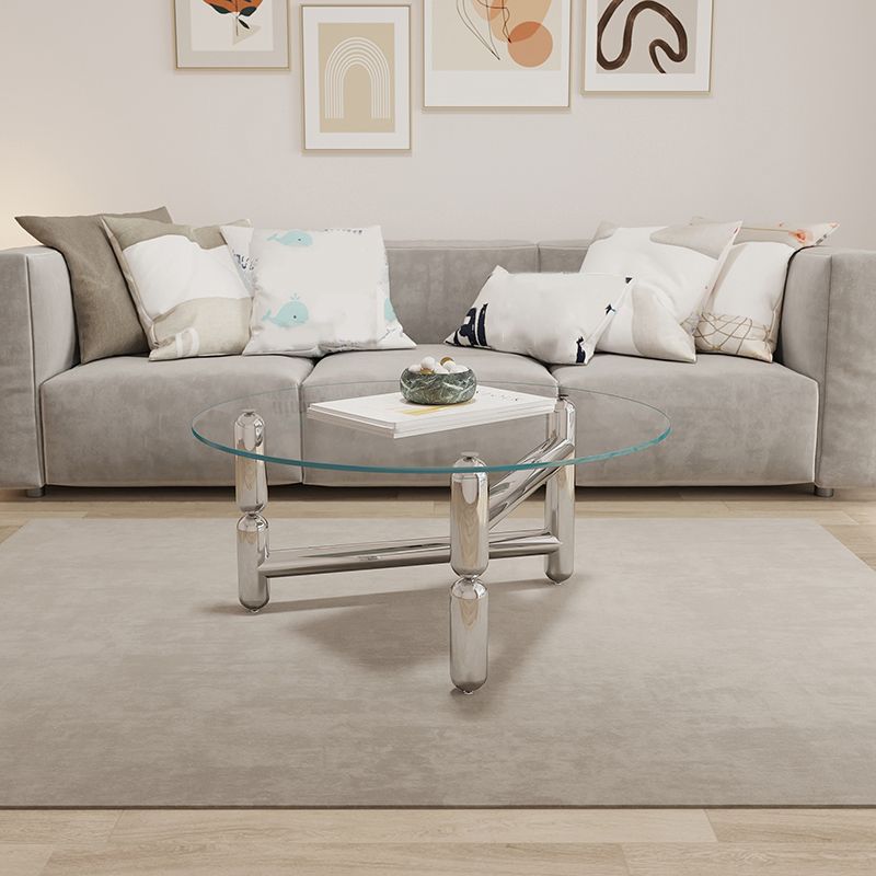 Modern Style Transparent Glass Table with Metal Base Coffee Table