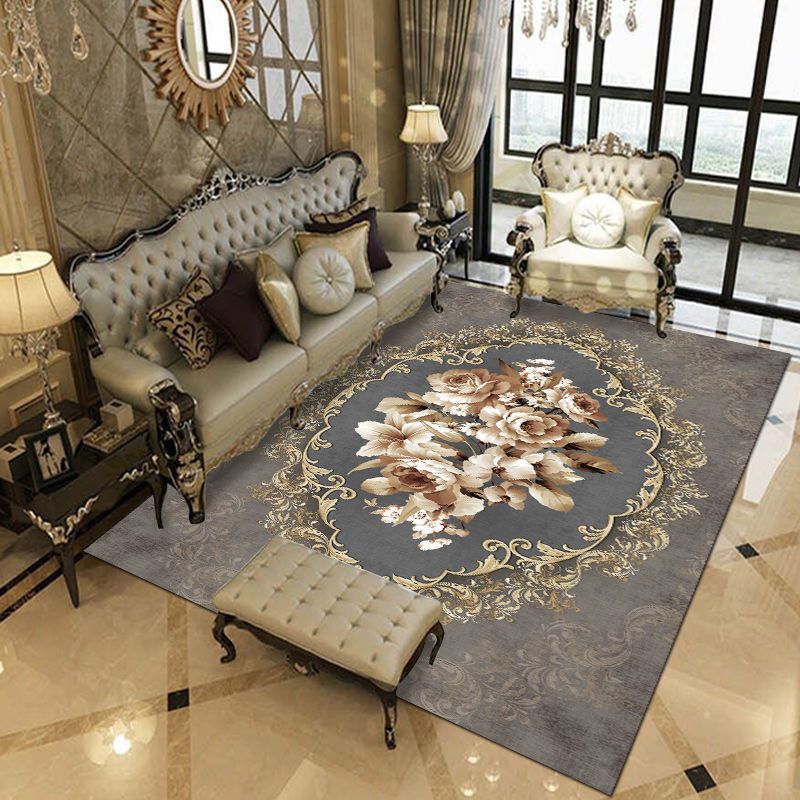 European Indoor Rug Classical Medallion Pattern Polyester Carpet Anti-Slip Area Rug for Home Decor