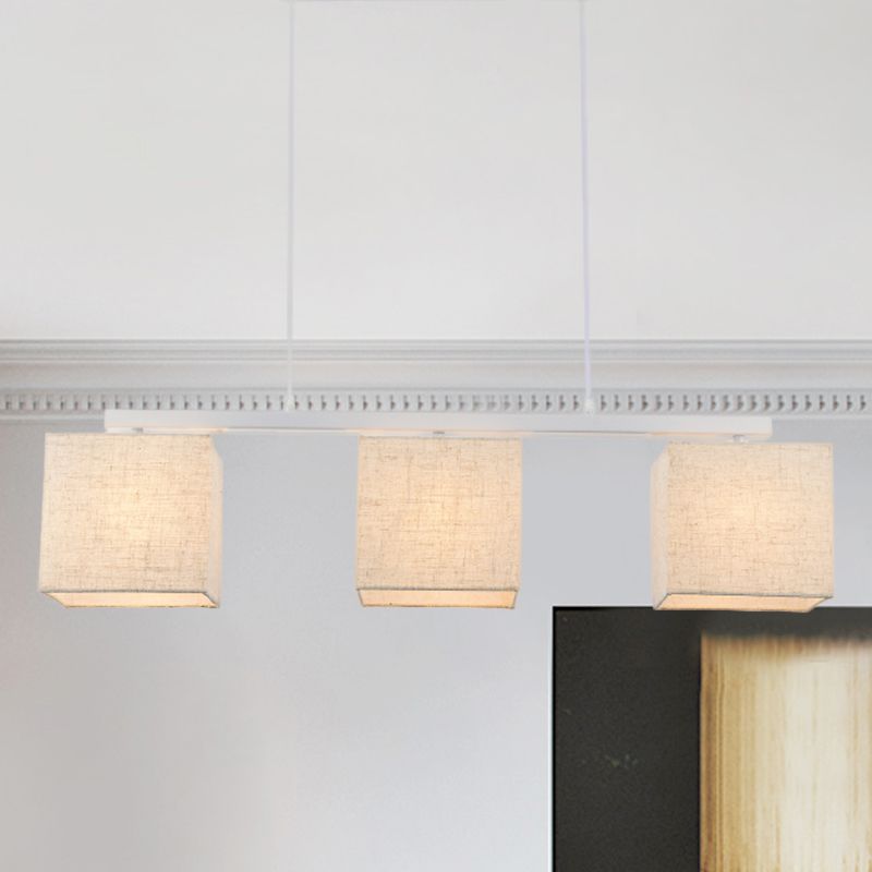 Lampada dell'isola quadrata/tamburo Tessuto moderno in tessuto 3 teste BIANCO BIFFING LIGHT PER CUCINA