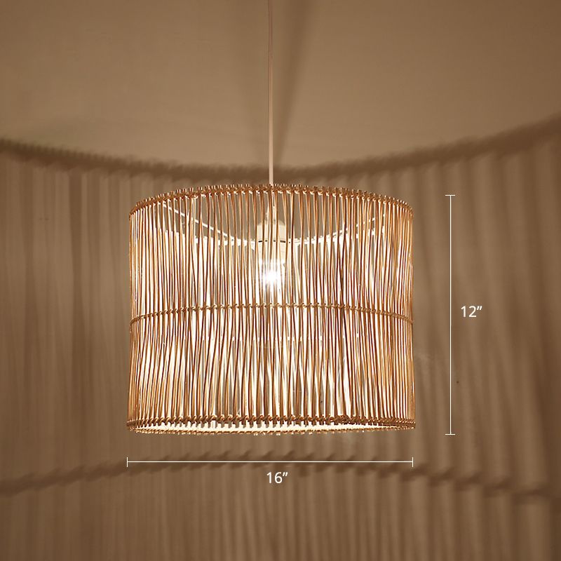 Rattan Drum Shaded Ceiling Light Modern Single Hanging Pendant Light for Restaurant