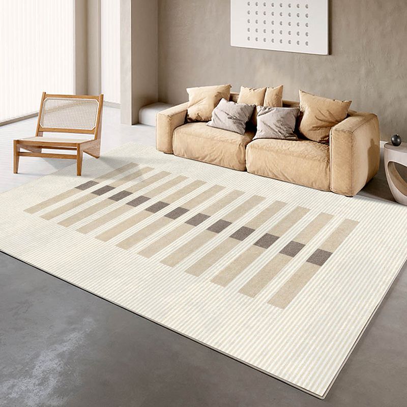 Light Brown Simple Rug Polyester Line Rug Stain Resistant Rug for Living Room