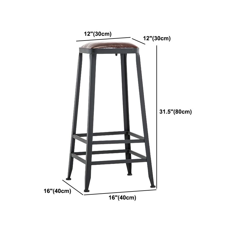 Industrial Metal Barstool Faux Leather Backless Counter Stool with Iorn 4 Legs