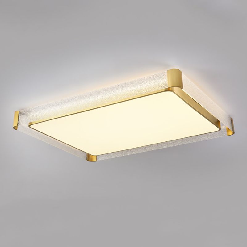 Geometry Shape Ceiling Lamp Modern Copper Flush Mount with Glass Lampshade for Bedroom