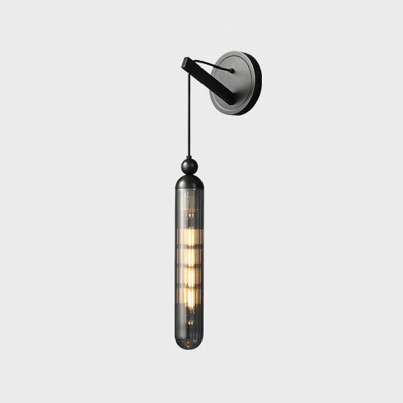 Black / Gold 1 - Light Wall Light Glass Tube Shade Solid Brass Wall Sconce