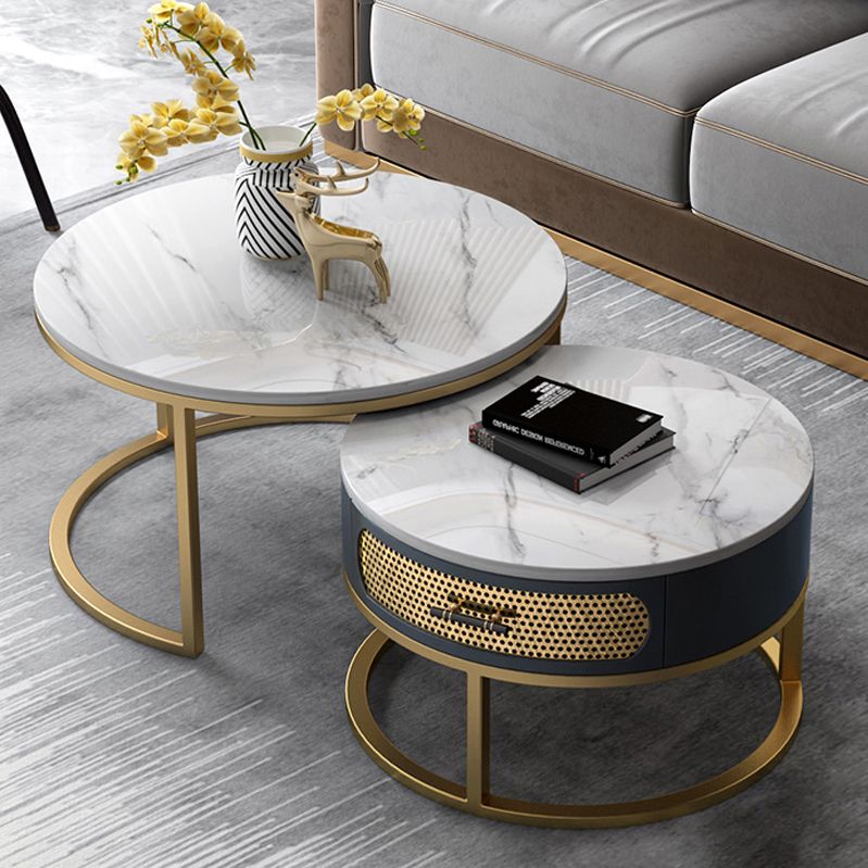Slate Round Frame Coffee Table Nesting Modern Coffee Table Set
