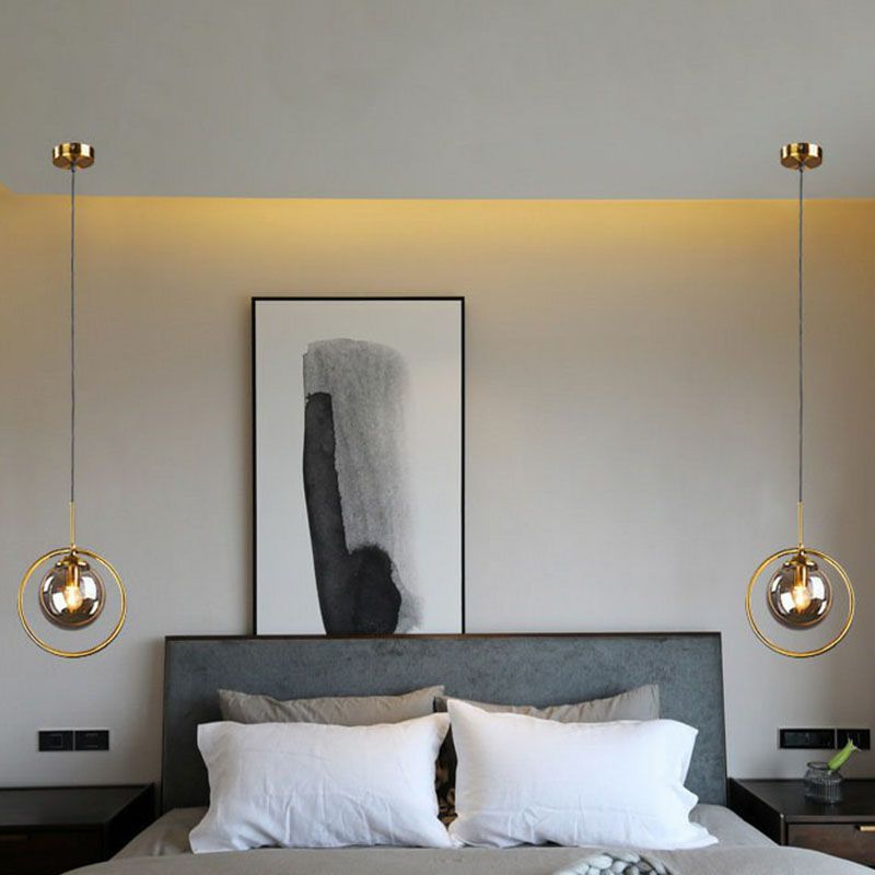 Postmodernist Ball Shade Down Lighting Pendant Glass 1-Light Kitchen Hanging Light with Decorative Ring