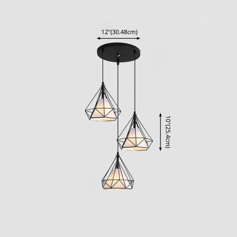Contemporary Pendant Lights with Cage Shade, Fabric 3-Light Multi Pendant Ceiling Light Fixture