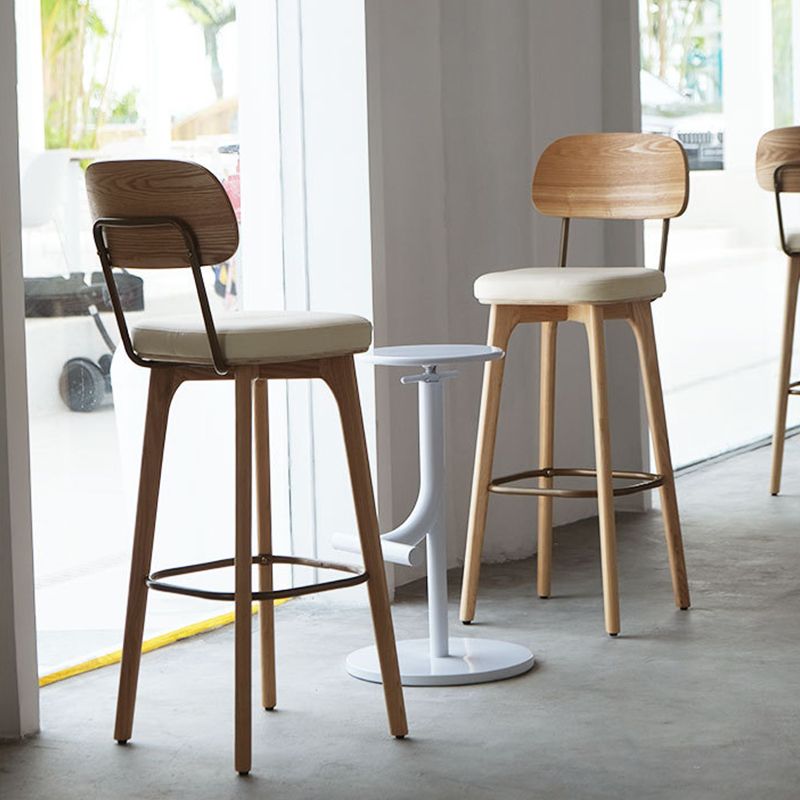Nordic Style PU Leather Bar-stool Square Seat Counter Bar Stool with Wooden Legs