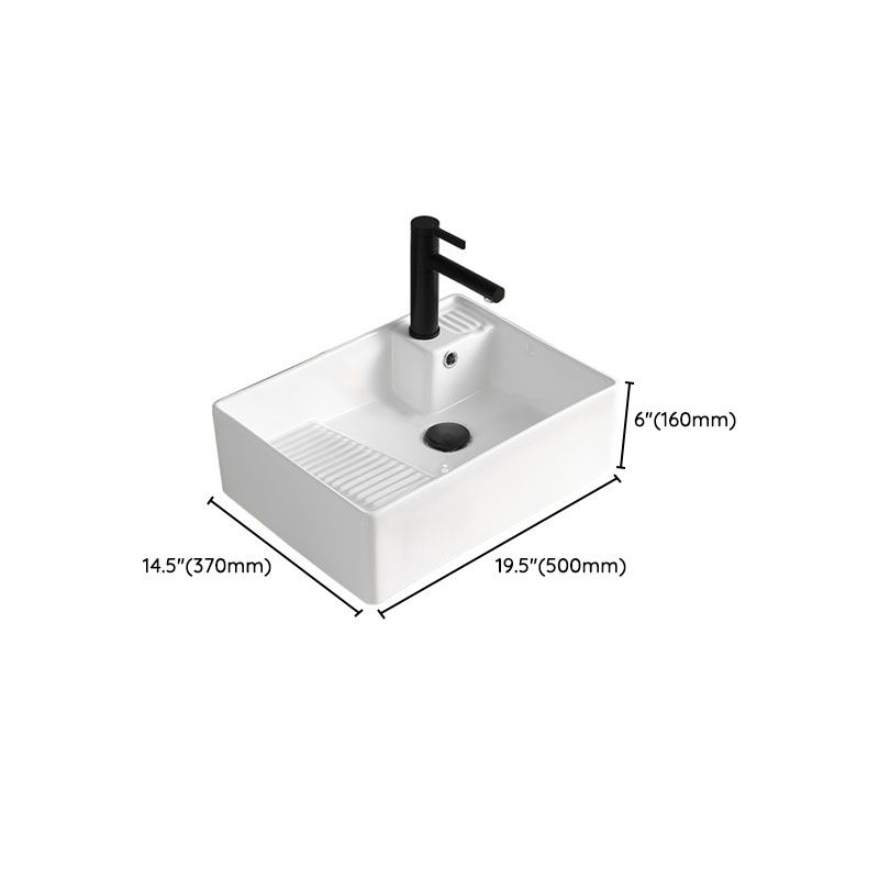 Classic Bathroom Sink Rectangular White Trough Sink with Pop-Up Drain