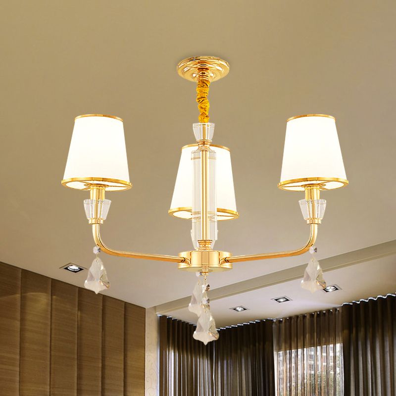 3-head kroonluchter verlichtingsarmatuur postmoderne slaapkamer hangende lamp met kegel opaal glazen schaduw in goud