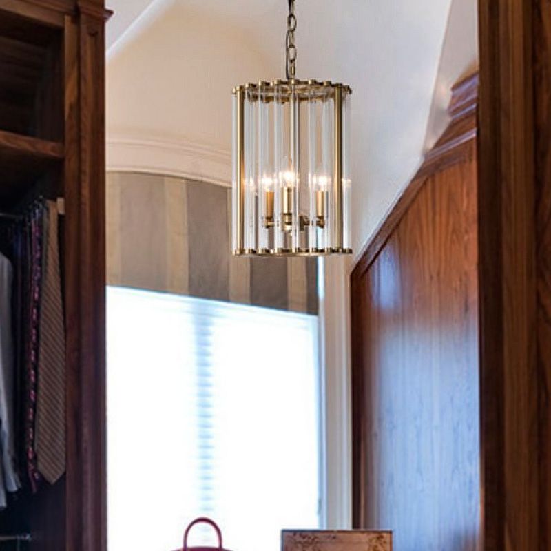 Cylindrical Clear Glass Pendant Chandelier Colonial 3 Bulbs Corridor Hanging Light