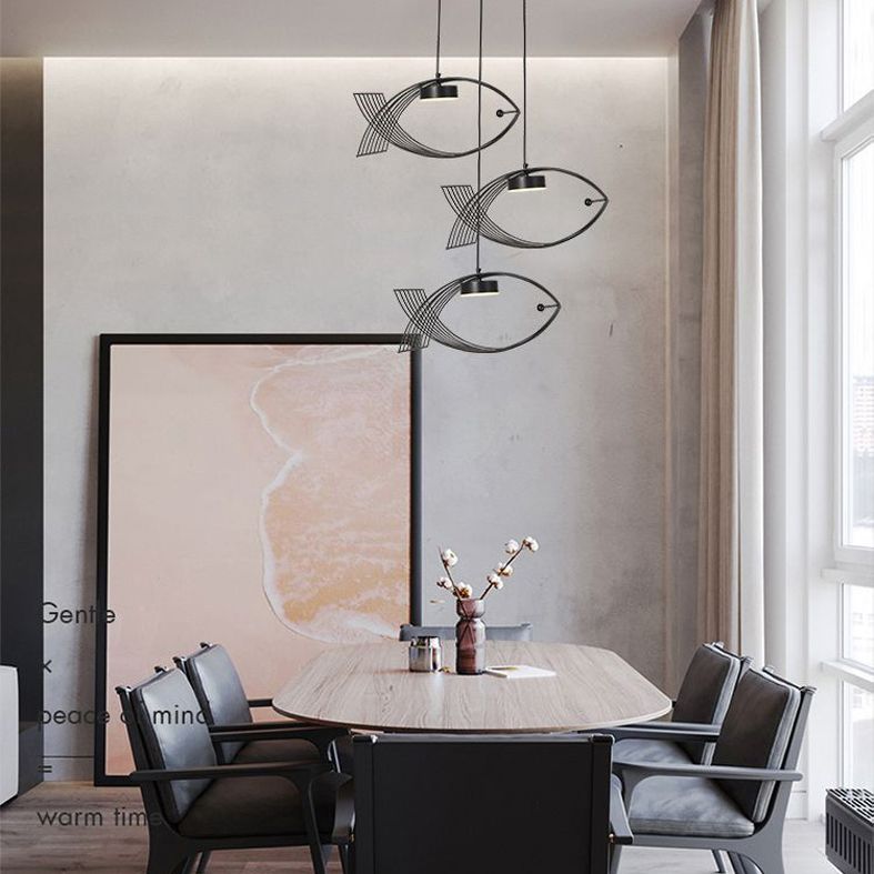 Forme de poisson en une lumière Lumière Light Atest de suspension LED moderne Éclairage d'éclairage pour la cuisine