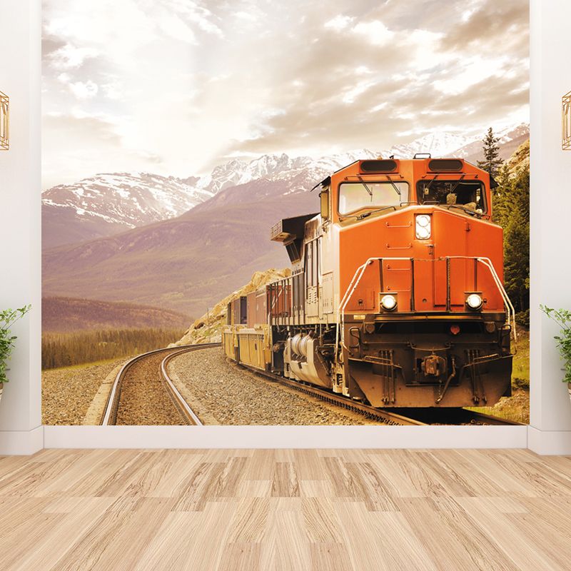 Giant Industrial Mural Wallpaper in Pastel Color Railroad Train Wall Art, Custom