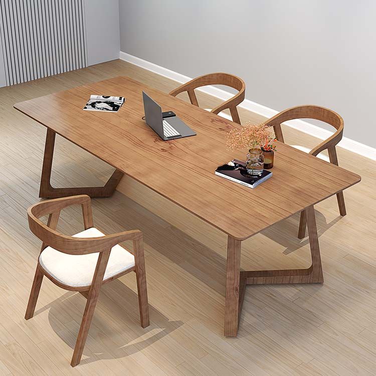 Pine Wood Top Dining Table Traditional Luxury Rectangle Table with Sled Base