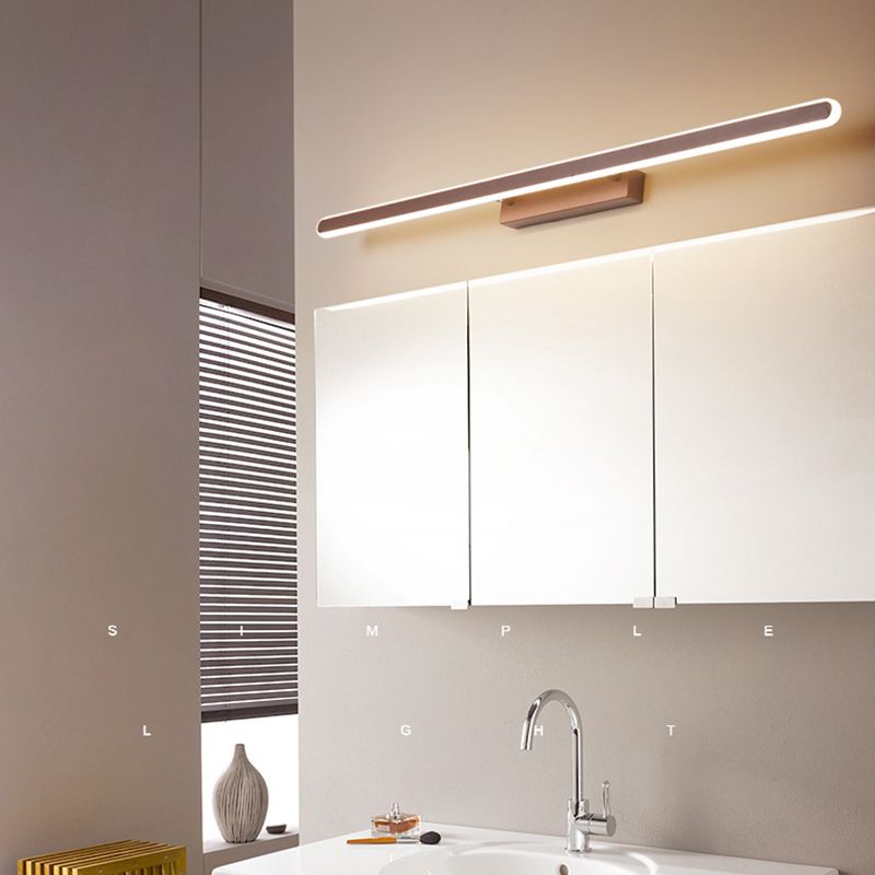 Metal Linear Shape Wall Light Modern 1 Light Mirror Wall Mount Light Fixture in Brown