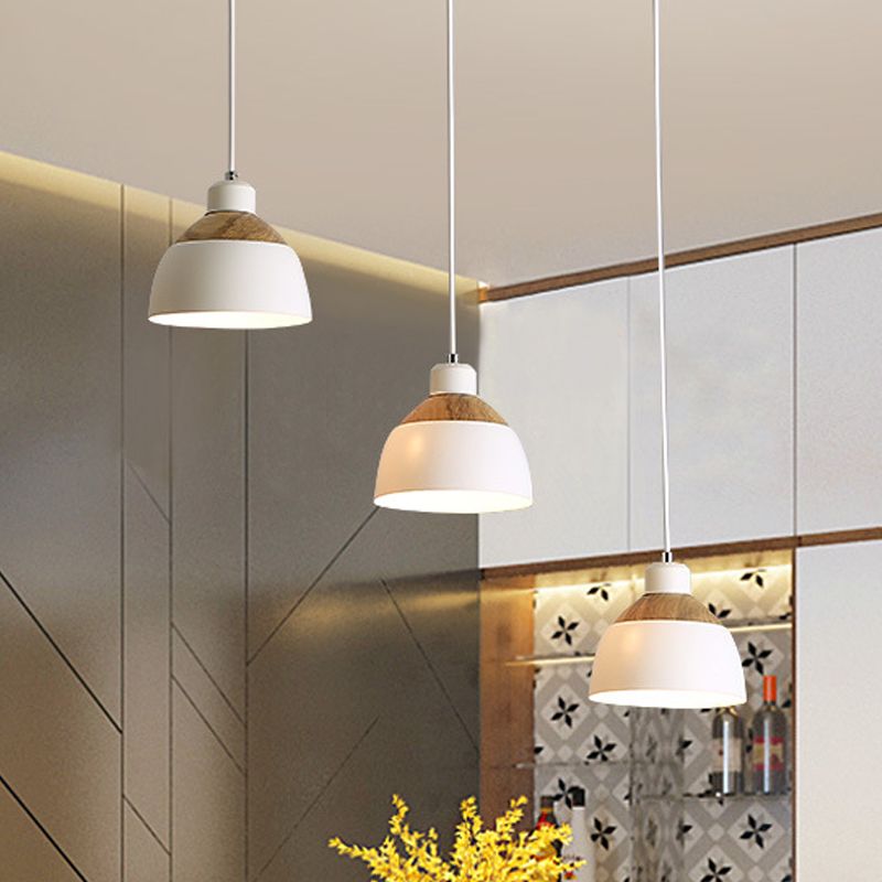 Bowled Spleißen Multi-Pendant Nordic Eisen 3 Köpfe Weiß und Holzsuspension Licht über den Tisch