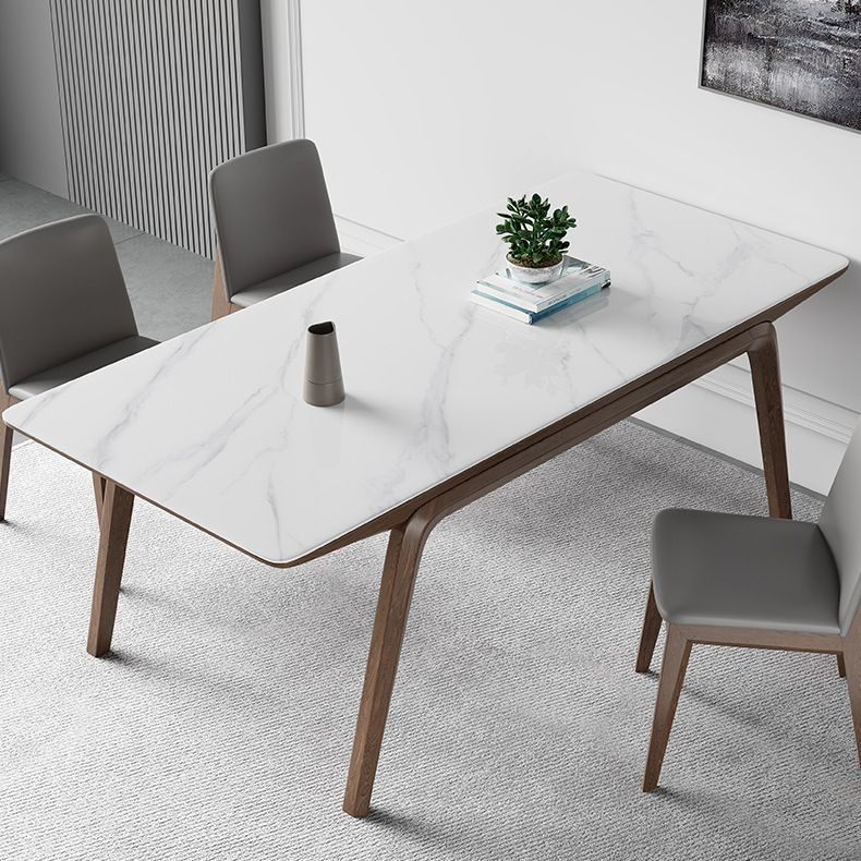 Modern Style Rectangle Table Sintered Stone Table with Wooden Legs for Home Use