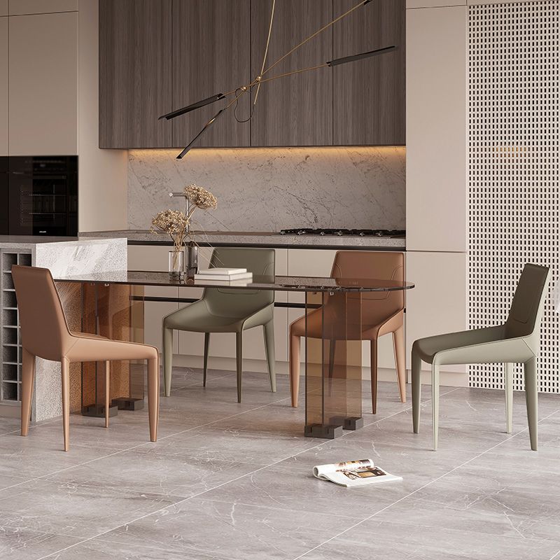 Glass Contemporary Free Form Dining Table Clear Glass Table with Double Pedestal