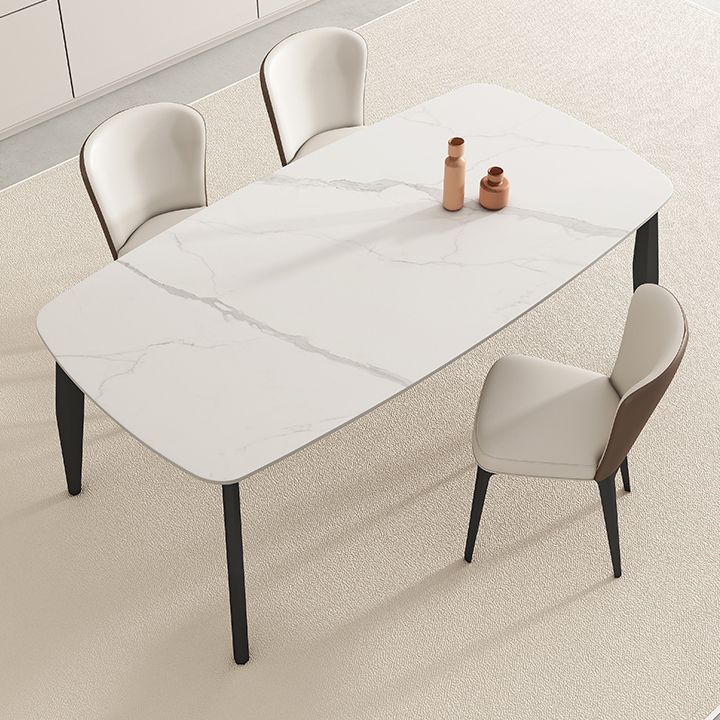 Industrial Rectangle Dinette Table Tripod Base Dining Table with White Stone Top