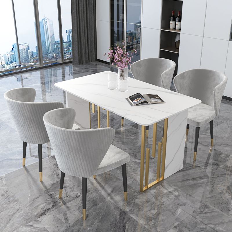 Luxury 1/2/5/7 Pieces Dining Set Sintered Stone Rectangle Dining Table Set with Chairs