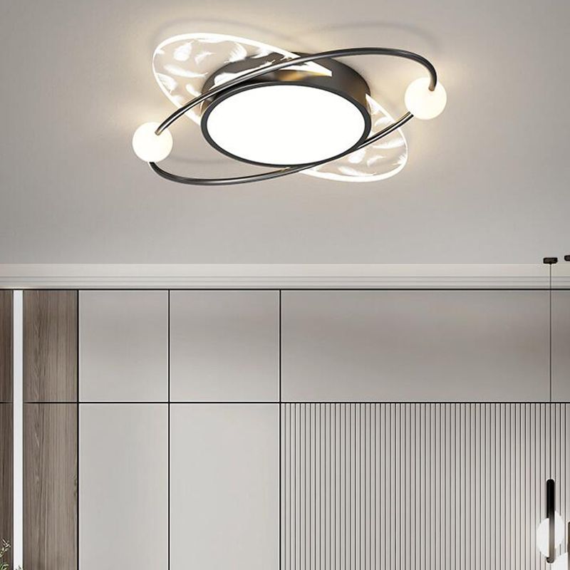 Oval Acrylic LED Semi Flush Ceiling Light in Modern Creative Style Feather Metal Flush Mount for Living Room