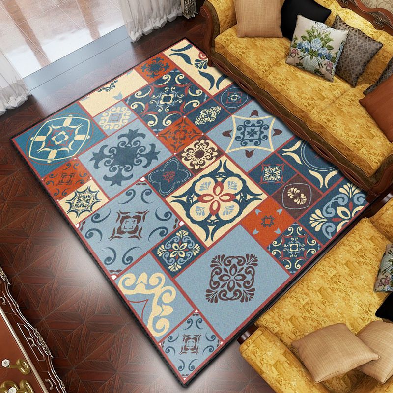 Green Bohemian Rug Polyester Graphic Rug Non-Slip Backing Rug for Living Room