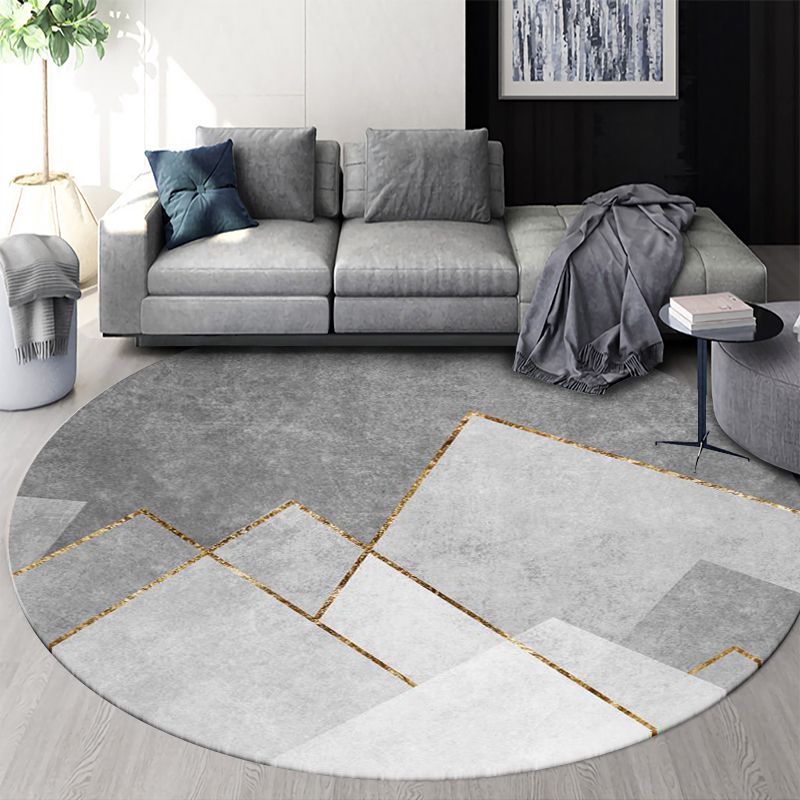 Round Geometric Indoor Rug Modern Patchwork Area Rug Polyester Anti-Slip Carpet for Living Room