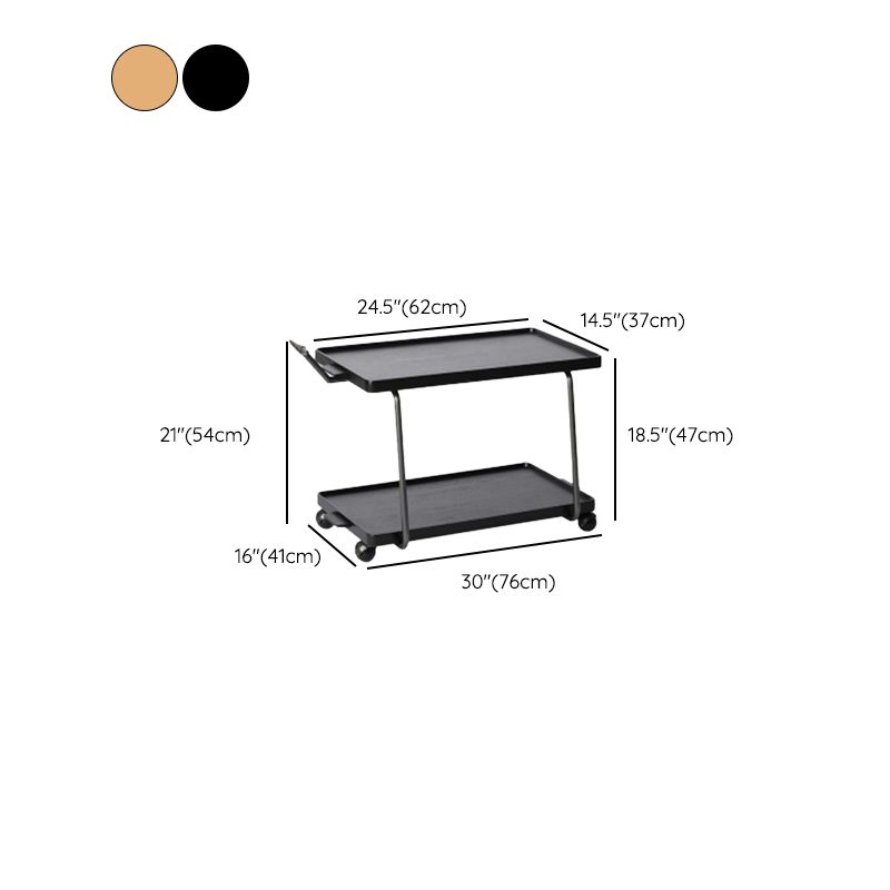 Cherry Wooden Storage End Table Rectangular 2-Tier Side Table with Casters