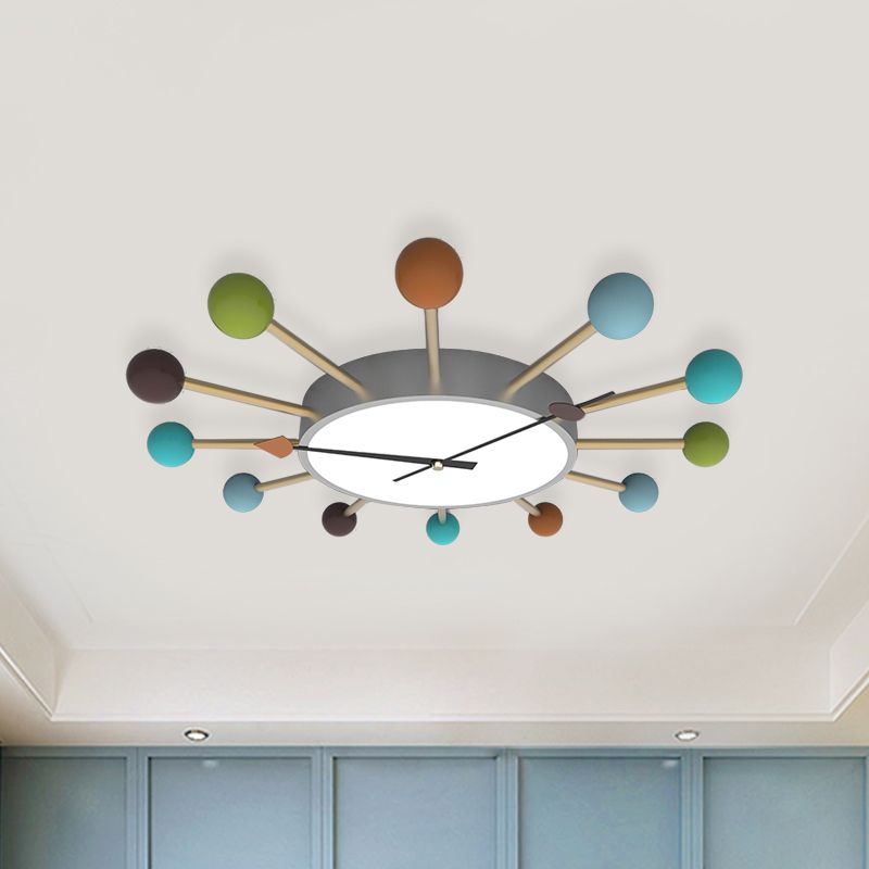 Nordic Clock Ceiling Flush Acrylic LED Bedroom Flush Mounted Light with Wooden Lollipop Deco