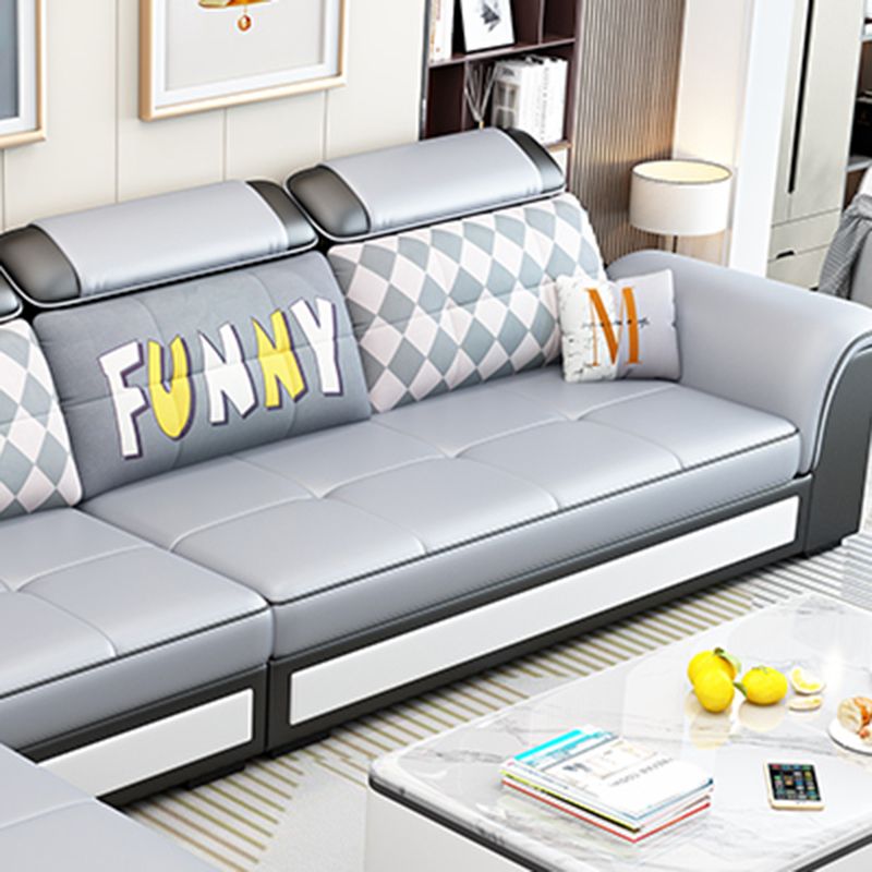 Scandinavian Faux Leather Sectional Sofas Grey L-Shape Modular Sleeper Sectional