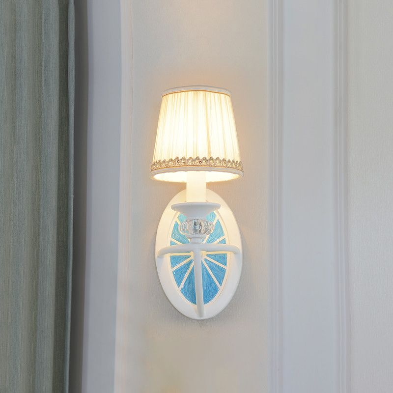 Modern Fold Tapered Shade Wall Light with Wheel Metal 1 Light Wall Lamp in White